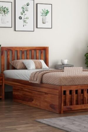 Ferrovilla Konpe Single Sheesham Wood Bed with Drawer Storage for Bedroom