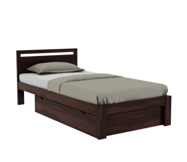 Ferrovilla Miken Dark Single Sheesham Wood Bed with Drawer Storage for Bedroom - Image 9