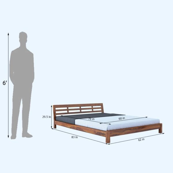 Ferrovilla Queen Size NS 7 Sheesham Wood Low Floor Bed for Bedroom - Image 2