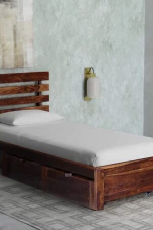 Ferrovilla WS5 Single Sheesham Wood Bed with Drawer Storage for Bedroom