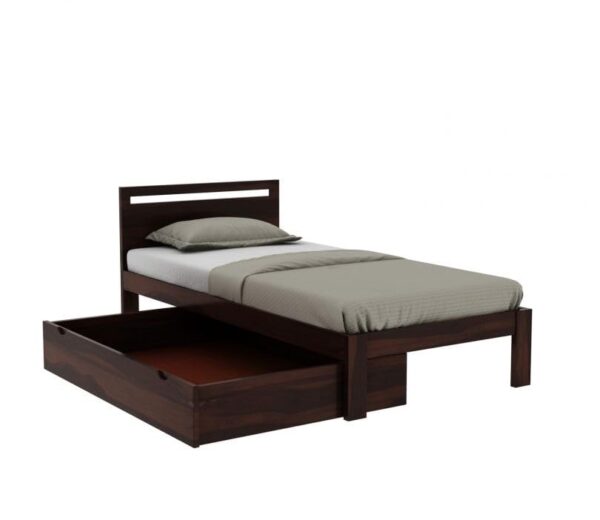 Ferrovilla Miken Dark Single Sheesham Wood Bed with Drawer Storage for Bedroom - Image 5