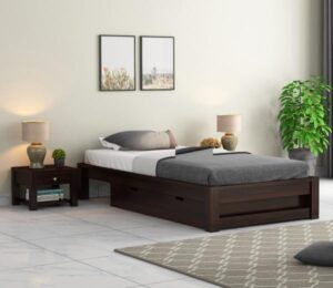 Ferrovilla Houts Dark Single Sheesham Wood Bed with Drawer Storage for Bedroom