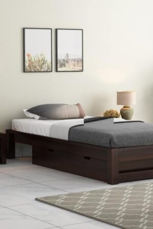 Ferrovilla Houts Dark Single Sheesham Wood Bed with Drawer Storage for Bedroom