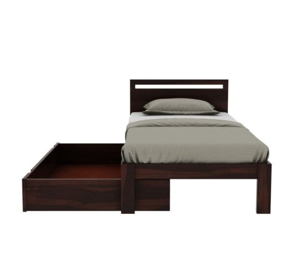 Ferrovilla Miken Dark Single Sheesham Wood Bed with Drawer Storage for Bedroom - Image 6