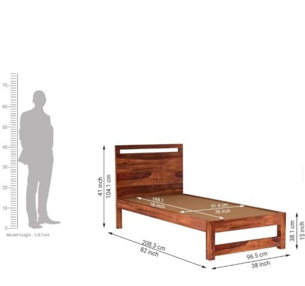 Ferrovilla Mikun Single Sheesham Wood Bed for Bedroom - Image 2