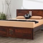 Ferrovilla Poles Walnut Queen Size Sheesham Wood Bed for Bedroom
