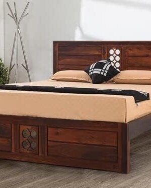 Ferrovilla Poles Walnut Queen Size Sheesham Wood Bed for Bedroom