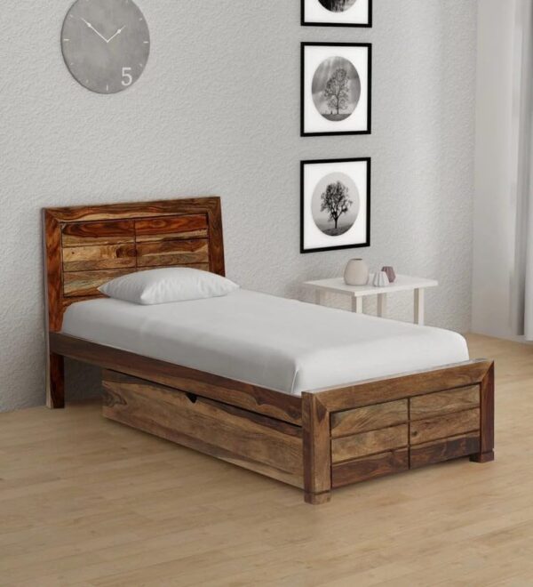 Ferrovilla NWS5 Single Sheesham Wood Bed with Drawer Storage for Bedroom