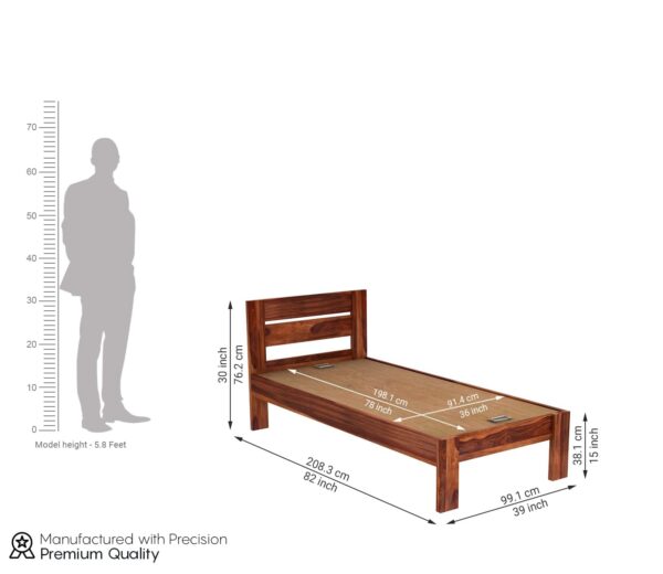 Ferrovilla Poner Single Sheesham Wood Bed for Bedroom - Image 2