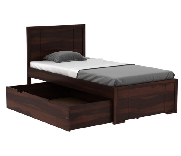 Ferrovilla Werol Dark Single Sheesham Wood Bed with Drawer Storage for Bedroom - Image 8
