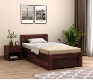 Ferrovilla Donzon Dark Single Sheesham Wood Bed with Drawer Storage for Bedroom