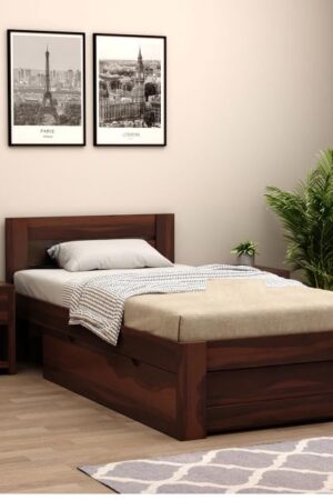 Ferrovilla Donzon Dark Single Sheesham Wood Bed with Drawer Storage for Bedroom