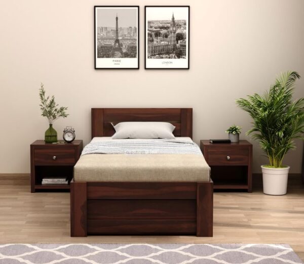 Ferrovilla Donzon Dark Single Sheesham Wood Bed with Drawer Storage for Bedroom - Image 6