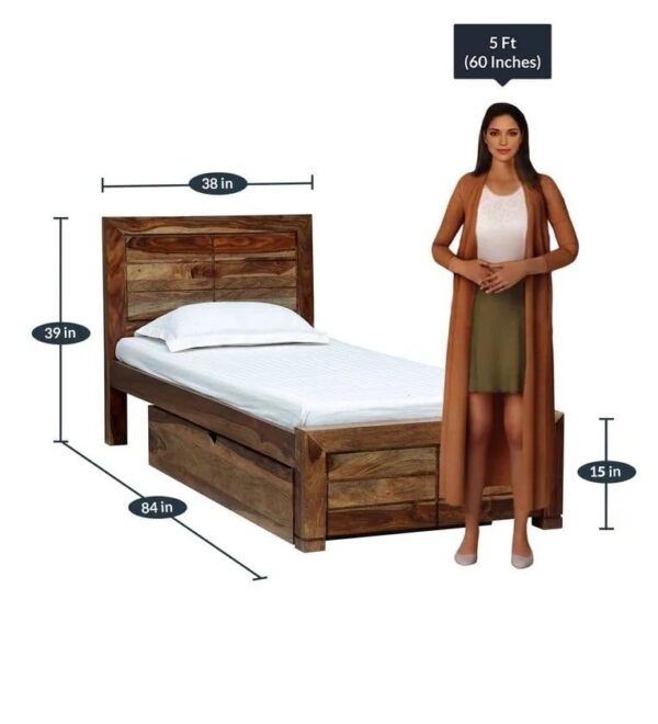 Ferrovilla NWS5 Single Sheesham Wood Bed with Drawer Storage for Bedroom - Image 2