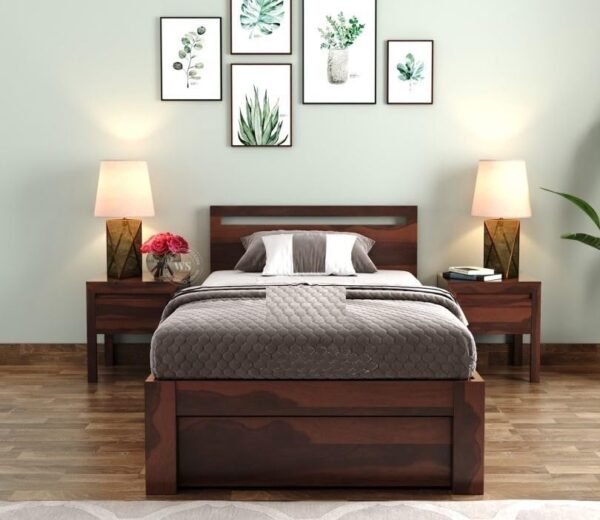 Ferrovilla Miken Dark Single Sheesham Wood Bed with Drawer Storage for Bedroom - Image 8