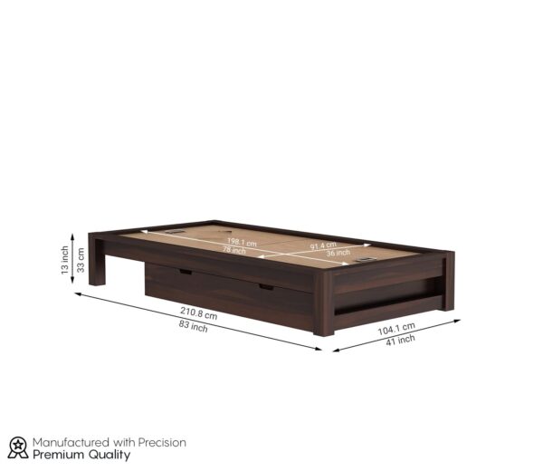 Ferrovilla Houts Dark Single Sheesham Wood Bed with Drawer Storage for Bedroom - Image 2