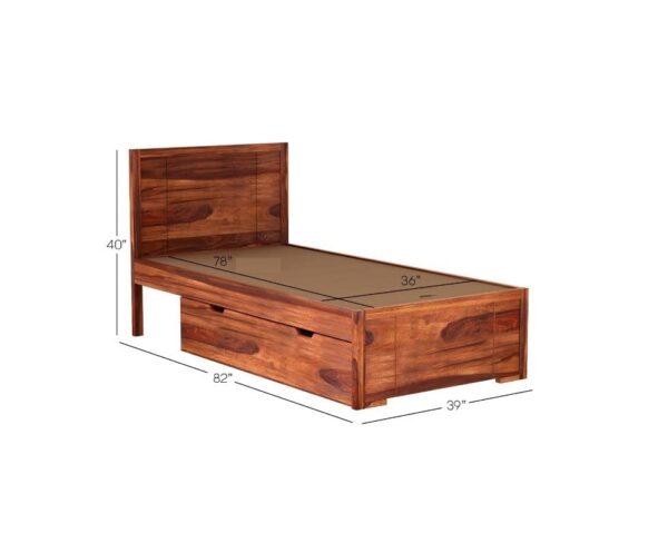 Ferrovilla Werol Single Sheesham Wood Bed with Drawer Storage for Bedroom - Image 2