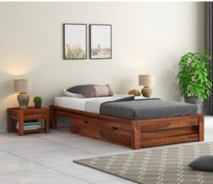 Ferrovilla Houts Single Sheesham Wood Bed with Drawer Storage for Bedroom