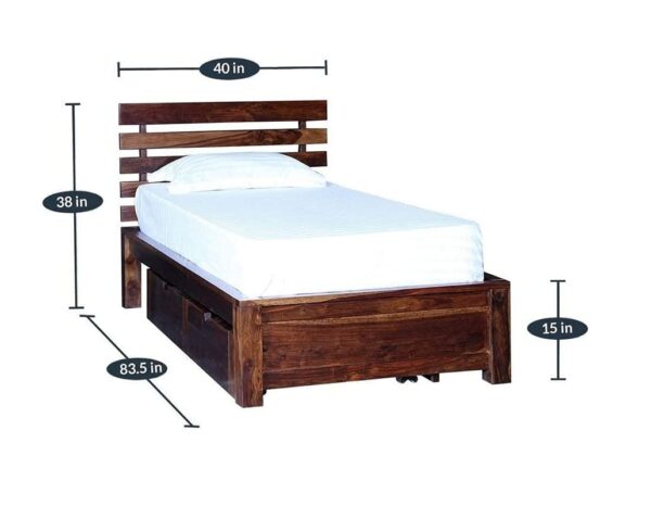 Ferrovilla WS1 Single Sheesham Wood Bed with Drawer Storage for Bedroom - Image 2
