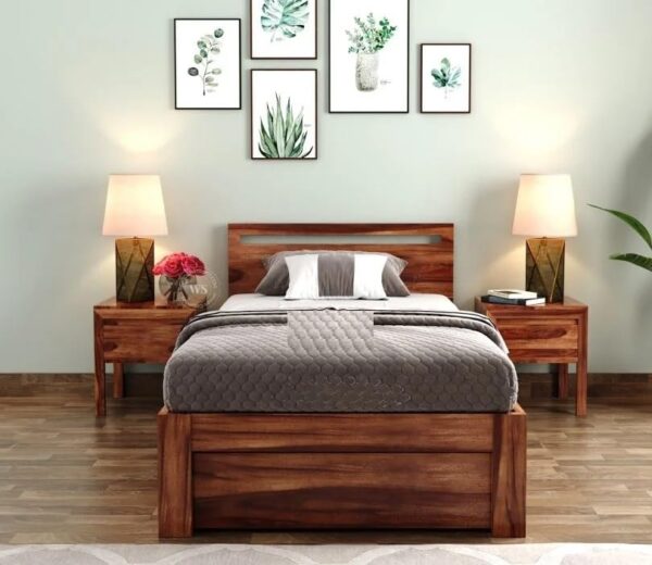 Ferrovilla Miken Single Sheesham Wood Bed with Drawer Storage for Bedroom - Image 5