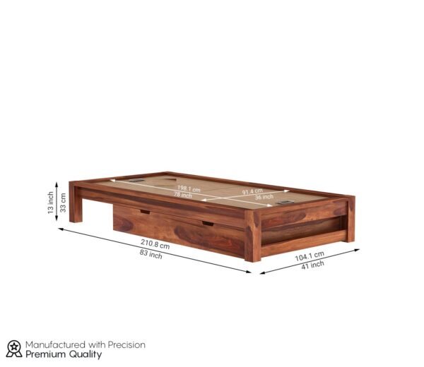 Ferrovilla Houts Single Sheesham Wood Bed with Drawer Storage for Bedroom - Image 2