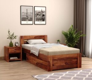 Ferrovilla Donzon Single Sheesham Wood Bed with Drawer Storage for Bedroom