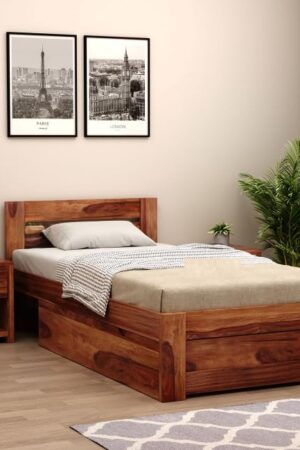Ferrovilla Donzon Single Sheesham Wood Bed with Drawer Storage for Bedroom