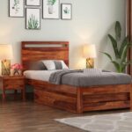 Ferrovilla Lozep Single Sheesham Wood Bed with Drawer Storage for Bedroom