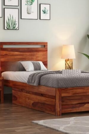 Ferrovilla Lozep Single Sheesham Wood Bed with Drawer Storage for Bedroom