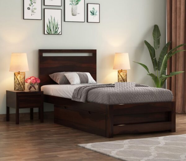 Ferrovilla Lozep Dark Single Sheesham Wood Bed with Drawer Storage for Bedroom - Image 7