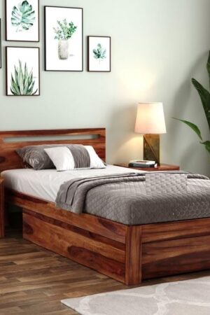 Ferrovilla Miken Single Sheesham Wood Bed with Drawer Storage for Bedroom