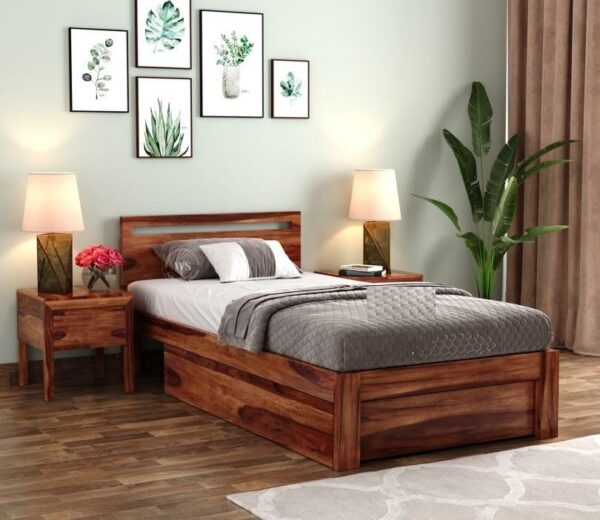 Ferrovilla Miken Single Sheesham Wood Bed with Drawer Storage for Bedroom