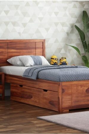 Ferrovilla Werol Single Sheesham Wood Bed with Drawer Storage for Bedroom
