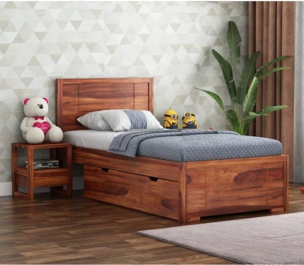 Ferrovilla Werol Single Sheesham Wood Bed with Drawer Storage for Bedroom