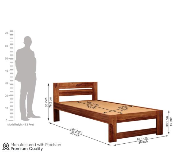 Ferrovilla NS6 Single Sheesham Wood Bed for Bedroom - Image 2