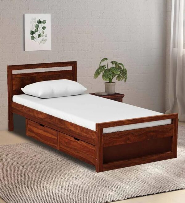 Ferrovilla NWS1 Single Sheesham Wood Bed with Drawer Storage for Bedroom