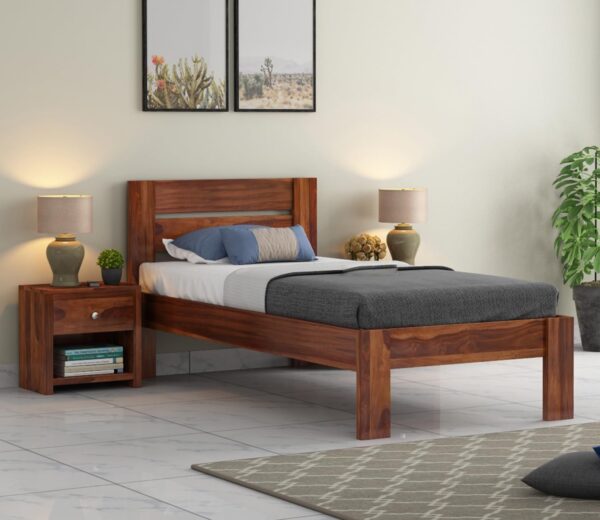 Ferrovilla Poner Couple Single Sheesham Wood Bed for Bedroom