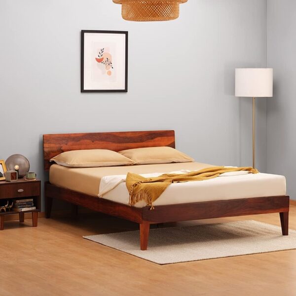 Ferrovilla King Size NS 15 Sheesham Wood Low Floor Bed for Bedroom