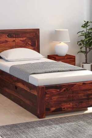 Ferrovilla NWS3 Single Sheesham Wood Bed with Drawer Storage for Bedroom