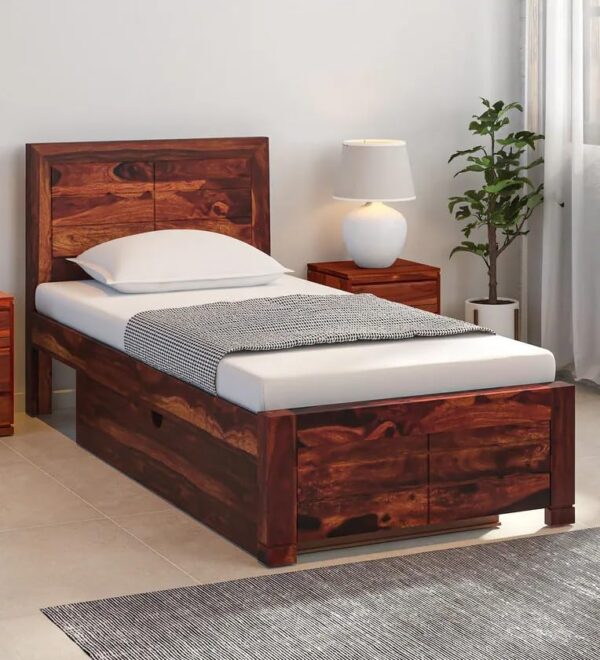 Ferrovilla NWS3 Single Sheesham Wood Bed with Drawer Storage for Bedroom