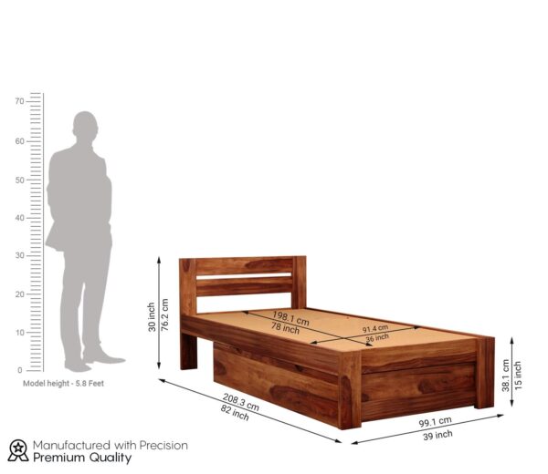 Ferrovilla Donzon Single Sheesham Wood Bed with Drawer Storage for Bedroom - Image 2