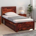Ferrovilla NWS4 Single Sheesham Wood Bed with Drawer Storage for Bedroom