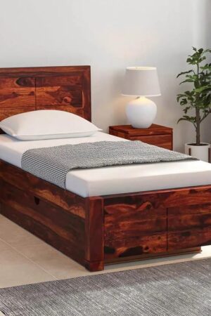 Ferrovilla NWS4 Single Sheesham Wood Bed with Drawer Storage for Bedroom