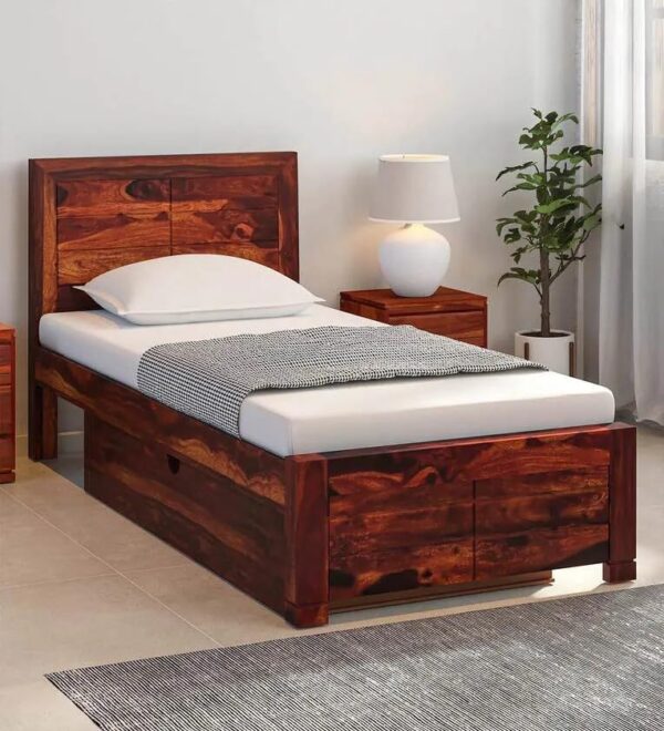 Ferrovilla NWS4 Single Sheesham Wood Bed with Drawer Storage for Bedroom