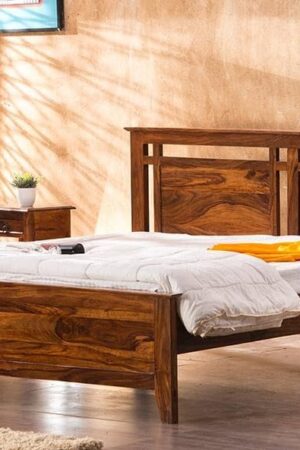 Ferrovilla Lowep Walnut Queen Size Sheesham Wood Bed for Bedroom