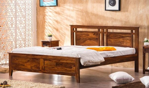 Ferrovilla Lowep Walnut Queen Size Sheesham Wood Bed for Bedroom