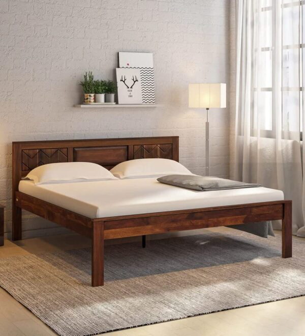 Ferrovilla Porel Queen Size Sheesham Wood Bed for Bedroom