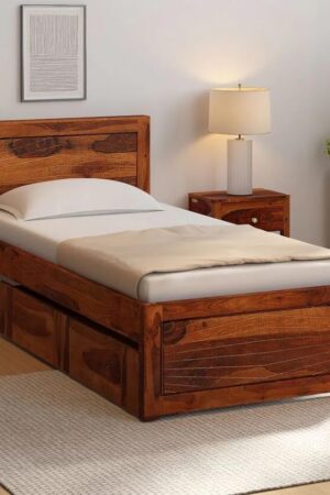 Ferrovilla NWS2 Single Sheesham Wood Bed with Drawer Storage for Bedroom