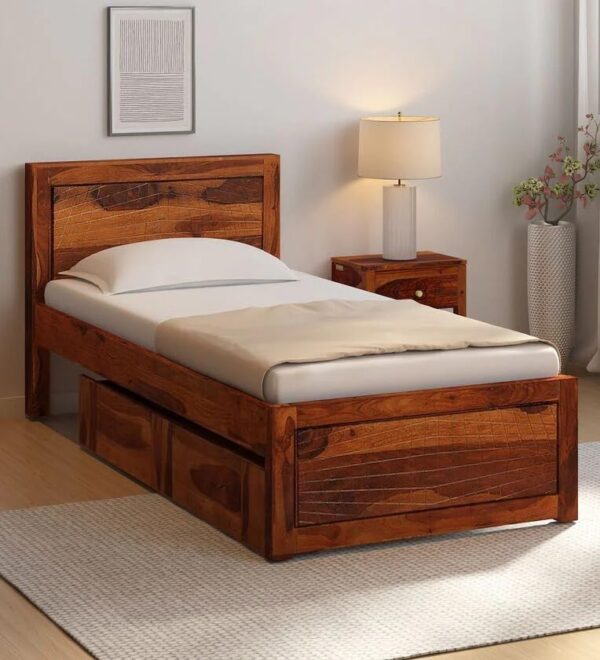 Ferrovilla NWS2 Single Sheesham Wood Bed with Drawer Storage for Bedroom