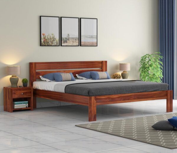 Ferrovilla Fossil Queen Size Sheesham Wood Bed for Bedroom